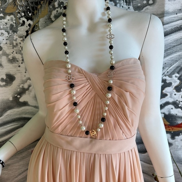 JENNY YOO PALE PINK STRAPLESS SWEETHEART CHIFFON FULL LENGTH FORMAL DRESS 16 - Picture 4 of 7